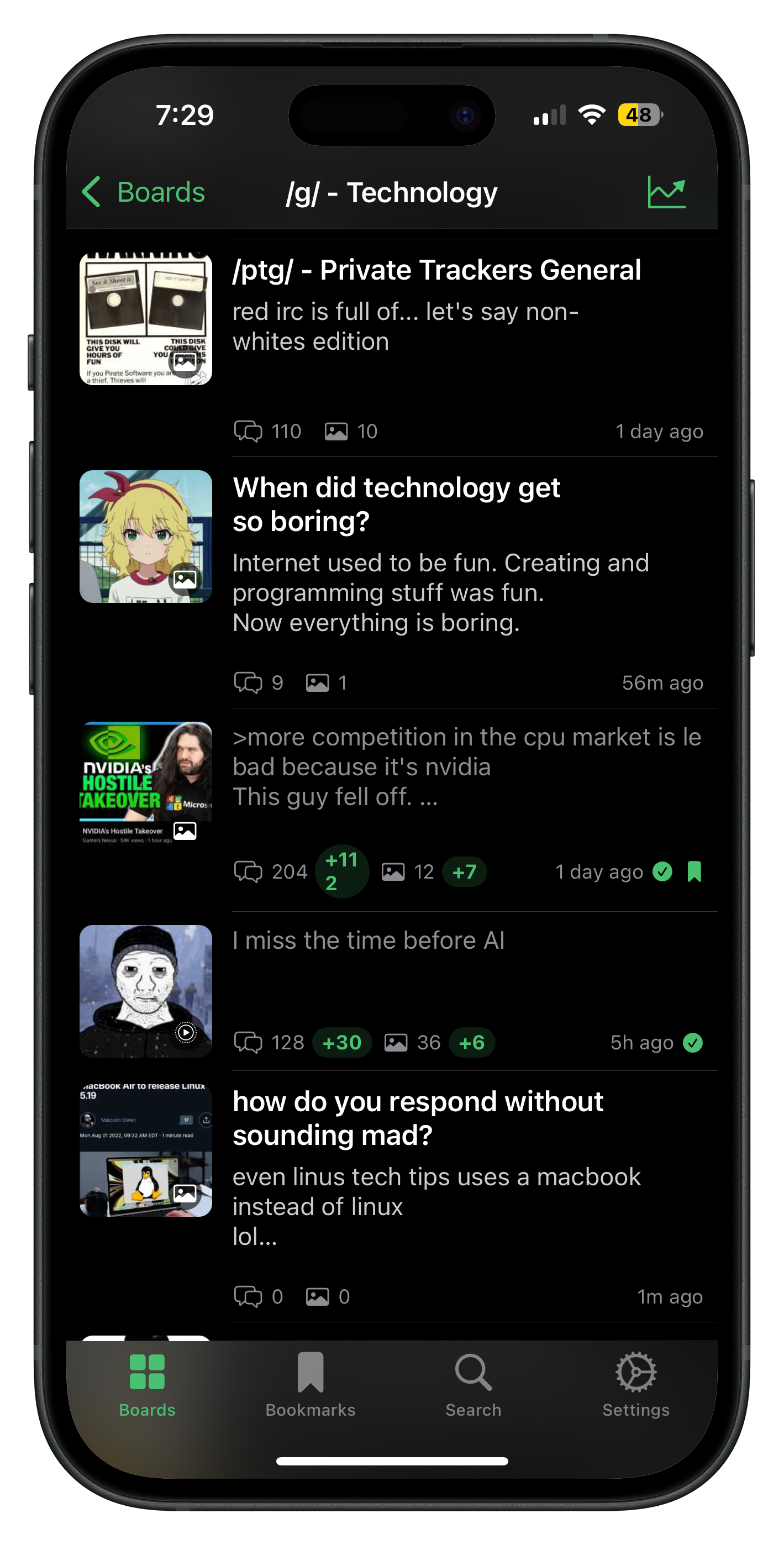 Boards thread list